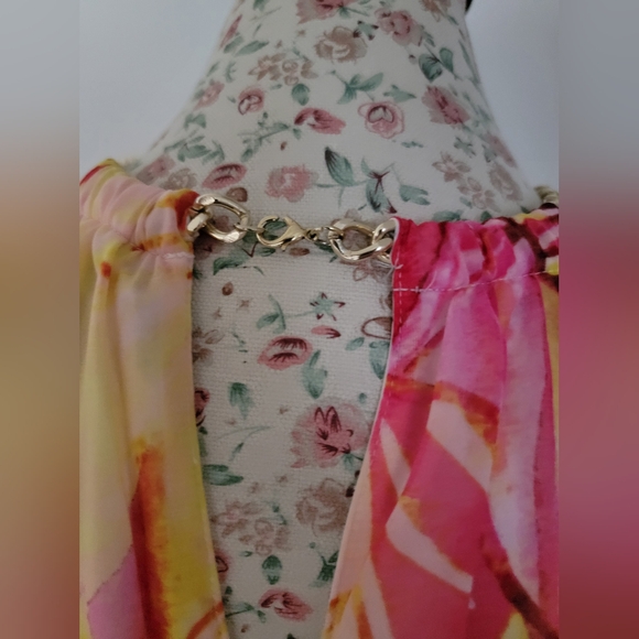Jennifer Lopez Floral Halter Neck Dress - Pink and Yellow Size Large - Picture 7 of 8
